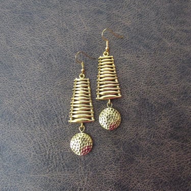 Long brass earrings, statement earrings, bold animal print earrings, geometric mid century modern earrings, ethnic tribal earrings, chic 
