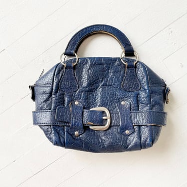 1970s Navy Leather Buckle Bag 