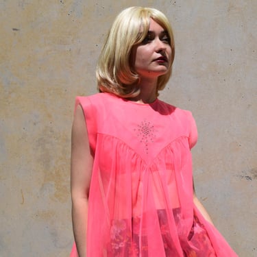 PINK RHINESTONE Vintage 60s Sheer Trapeze Top Bralette 3pc SZ S to Medium 