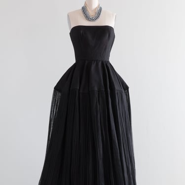 Iconic Early 1950's Ceil Chapman Strapless Black Evening Gown / Waist 26&quot;