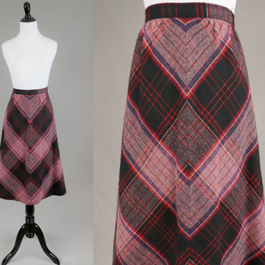 70s Plaid A-Line Skirt - 26
