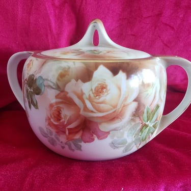 Antique Floral Biscuit Jar Reinhold Schlegelmilch Germany Porcelain 