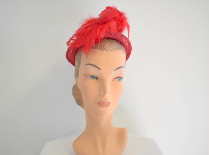 1940s New York Creations Red Feather Hat 