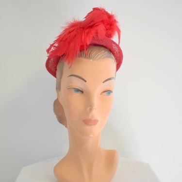 1940s New York Creations Red Feather Hat 