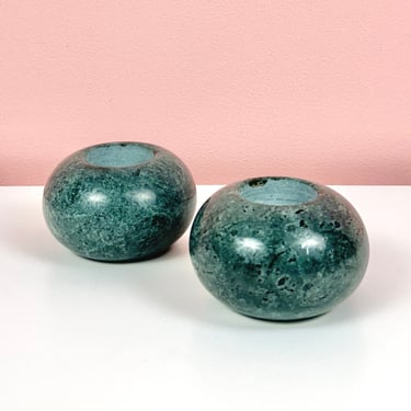Set of Two Round Stone Candle Holders 