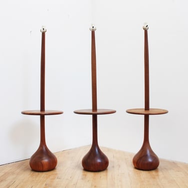 Vintage Floor Lamps Danish Modern MCM C. 1960 Teardrop Base Onion Bulb Teak 