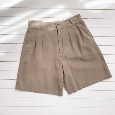 high waisted shorts | 80s 90s vintage light brown tan woven cotton women's shorts 