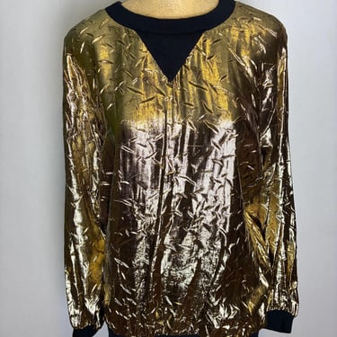 Vintage 1970s Halston III Gold Metallic Pullover Top - Size Medium - Disco, Glam 