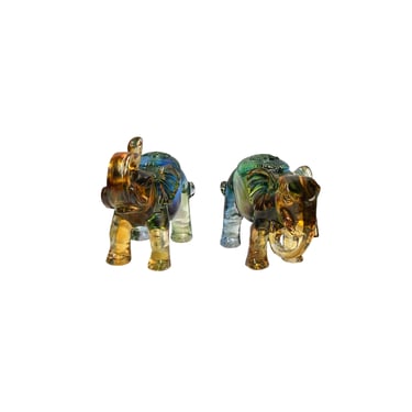 Pair Mixed Color Crystal Glass Fengshui Fortune Trunk Up Elephant Statues ws3665E 