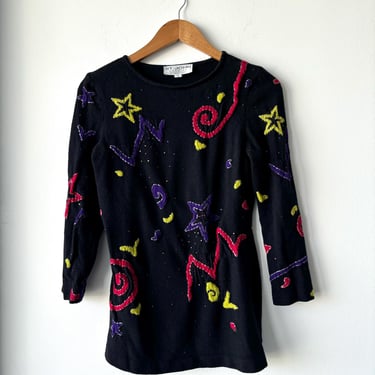 Vintage St. John Marie Gray Santana Knit Sweater Pullover Cosmic Celestial Small USA 
