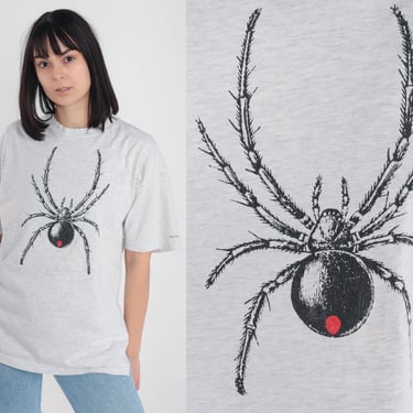 Black Widow Shirt 90s Spider T-Shirt Bug Insect Graphic Tee Nature Wildlife Animal Tshirt Single Stitch Grey Vintage 1990s Extra Large xl 