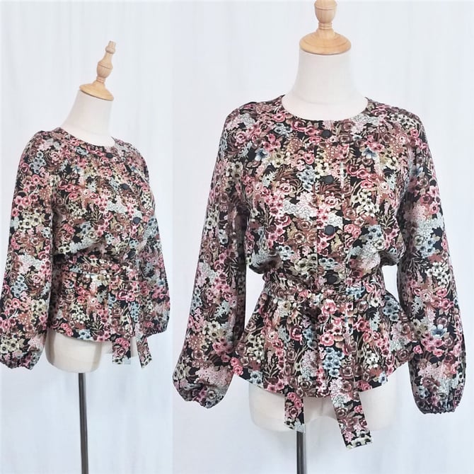 1970's Floral Ditsy Print Smock Tunic Button Down Blouse I Sz Med 