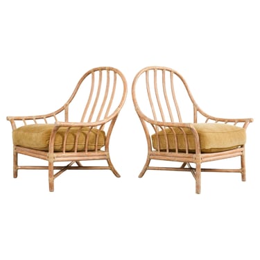 Pair of McGuire Organic Modern Cerused Rattan Lounge Chairs