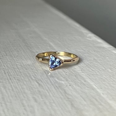 Trillion Tanzanite 14k Yellow Gold Ring with Recycled Antique Band 