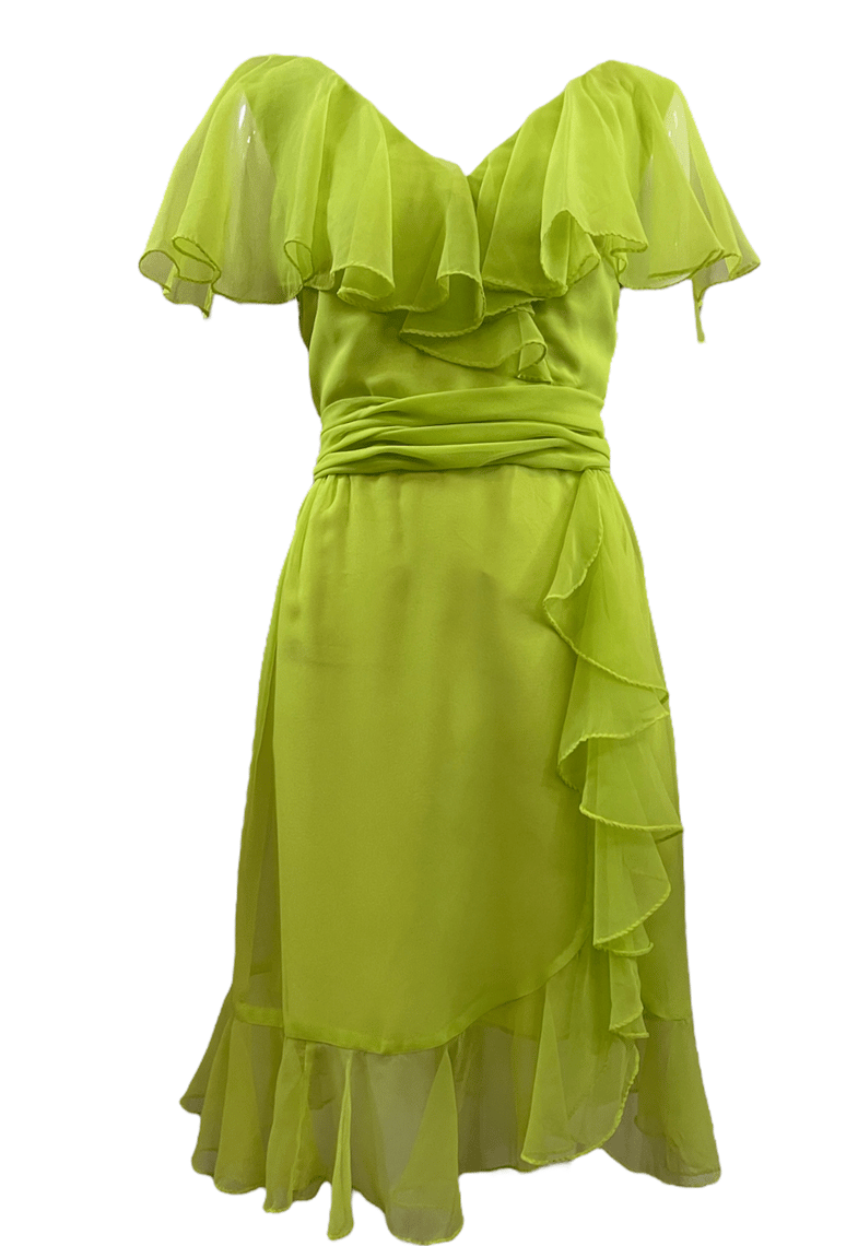 Miss Elliette 60s Chartreuse Chiffon Cocktail Dress | The Way We Wore ...