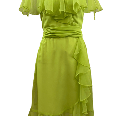 Miss Elliette 60s Chartreuse Chiffon Cocktail Dress
