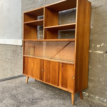 Vintage Pine MCM Bookcase with Glass