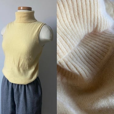 Butter Yellow Cashmere Sleeveless Turtle Neck 