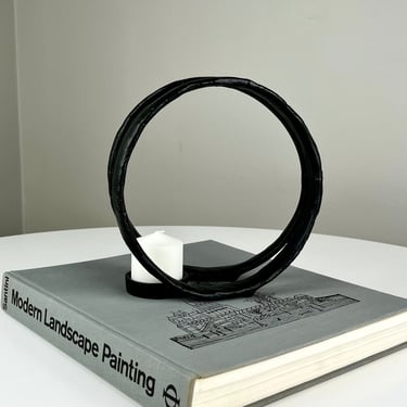 Black Metal Circular Candle Holder Sculpture 
