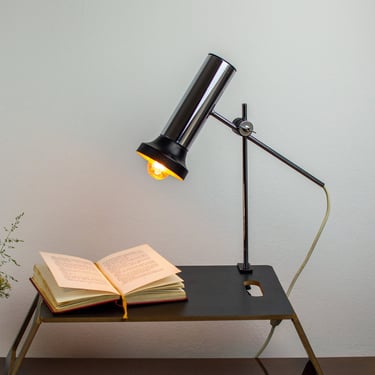 Mid-century Modern Desk Lamp | Vintage Adjustable Office Lamps | Space Age Chrome Lighting | Industrial Clamp Table Light 