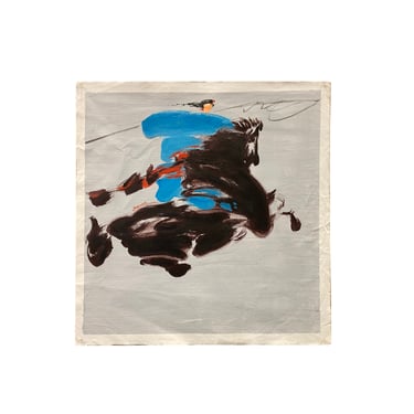 Oil Paint Canvas Art Blue Dress Riding Black Horse Wall Decor Painting ws3415E 