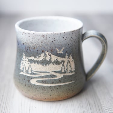 Mt Hood Mug - Introvert Collection Rustic Handmade Pottery in Stormy Blue-Gray 