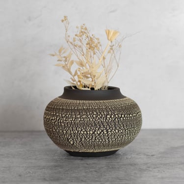 Black Textural Vase | Small Ceramic Vessel | Unique Art Object | Ceramic Sculpture | Interior Design | Modern Decor | Minimalist Desert Boho 