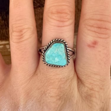 HEXAGON TURQUOISE Sterling Silver Ring | S Skeets Hallmark | Native American Navajo Southwestern Jewelry | Southwestern | Size 8 1/4 