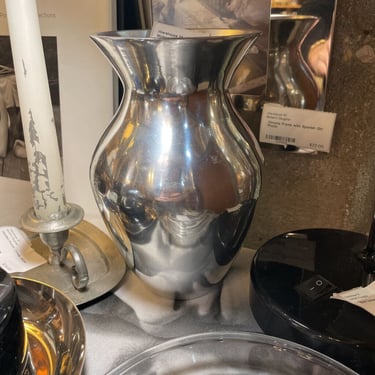 Silver Metal Vase 7x4.5in
