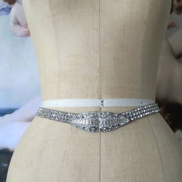 Vintage 1930s rhinestone belt, diamante, paste stones, antique buckle, art deco, art nouveau, xs, small 