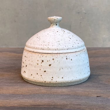 Ceramic Salt Cellar with Lid - Matte White Speckled 