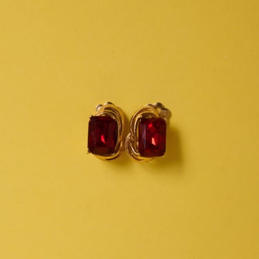 Vintage Ruby Clip-On Earrings 