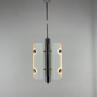 Mid-century Italian Space Age Pendant Light in Chrome and White Lacquered Metal / Italian Design / Unique Mid-century Lighting 