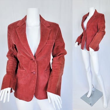 1970's Terra Cotta Orange Cotton Corduroy Blazer I Sz Med I Suit Coat I Jacket I Jerry's Angels 