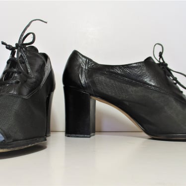 Vintage Enzo Angiolini Mesh Booties, 9.5 M Women, black mesh, chunky heel, peep toe 