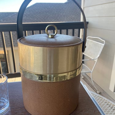 Mid Century Modern Georges Briard Textured Cognac and Gold Ice Bucket 