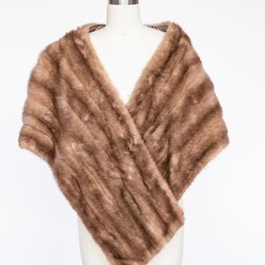 1950s Fur Stole Mink Brown Plush Fluffy Wrap Caplet 