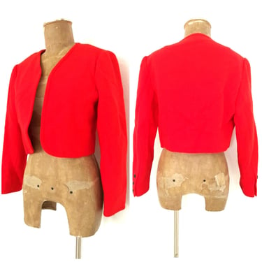 Vintage 60s Jane Justin Cropped Blazer Size Small Suit Jacket Red Wool Retro