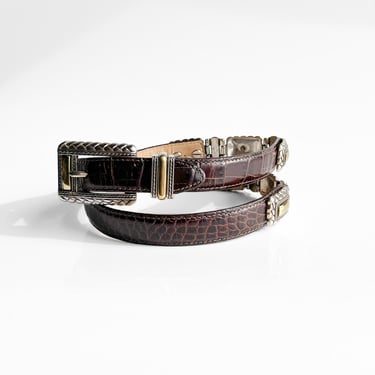 Mixed Metal Brown Leather Belt, sz. S/M