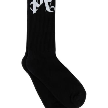 Palm Angels Men Black Stretch Cotton Blend Socks