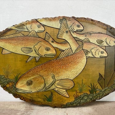 Vintage Rustic Fish Artwork By J.P. Garner Of Florida, Fish Art, Rustic Wood Slice, Lake Cabin, Homosassa Springs Wildlife Mgr 