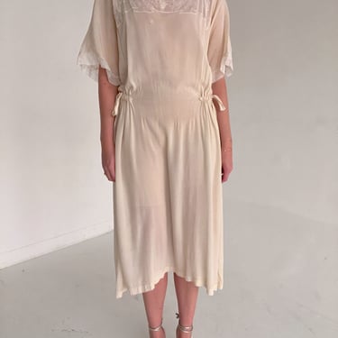 1930's Cream Silk 3/4 Sleeve Dress