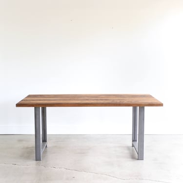 Quick Ship Industrial Dining Table / Reclaimed Wood and H-Shaped Metal Leg Kitchen Table 