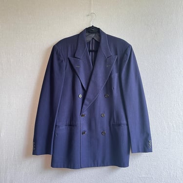 Vintage 40s Fahey Brockman Double Breasted Navy Pinstriped Jacket. Size 42L 