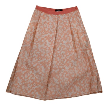 Weekend Max Mara - Salmon & White Floral Print Silk Skirt Sz 6