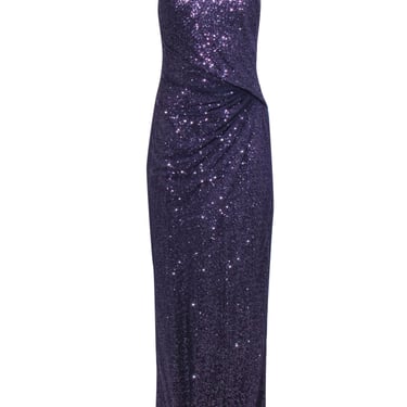 Lauren Ralph Lauren - Purple One-Shoulder Sequined Gown w/ Tulle Overlay Sz 10