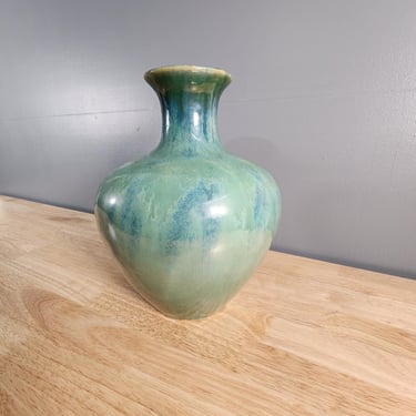 Large Green Ceramic Pottery Vase 12.5" Tall 