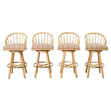 Set of Four McGuire Organic Modern Rattan Oak Swivel Barstools