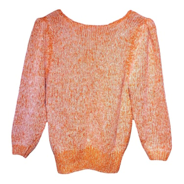 Silk Angora Sweater, Puff Sleeve Sweater, Vintage 80s 90s Sweater, Orange Fuzzy Cuffed Soft Comfy Knit Blouse, Soft Loose Fit Lightweight 