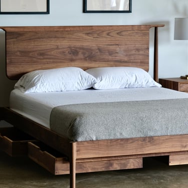 Midcentury Modern Platform Bed || Handmade Bed || King Queen Full Twin Solid Wood Bed || Storage Bed ||  Danish Design || Bed No. 5 